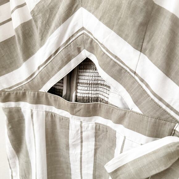 EXPRESS | Khaki Green Striped Cut Out Cotton Sleeveless Midi Dress | Small - Picture 5 of 10